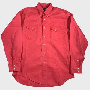 VTG Wrangler Shirt Mens 16 1/2 Red Cowboy Cut Regular Fit X-Long Tails Western